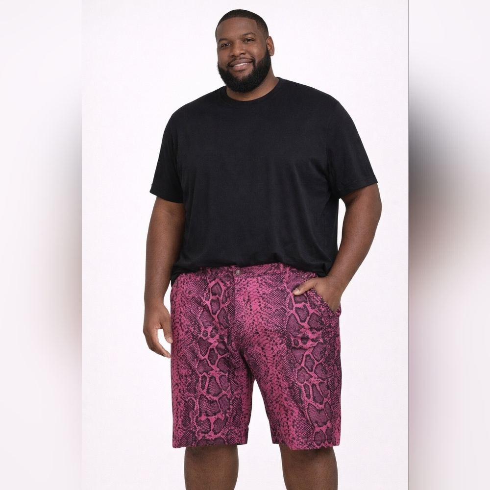 Access Men's Pink Faux Snake Print 100% Cotton Shorts, Size 42